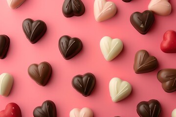 Obraz premium Sweet Treats, chocolate, hearts, pastel background, dessert