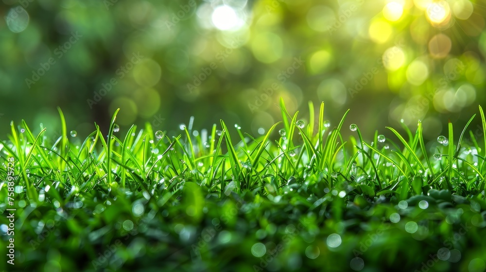 Poster an image of nature's green grass with bokeh in the background.