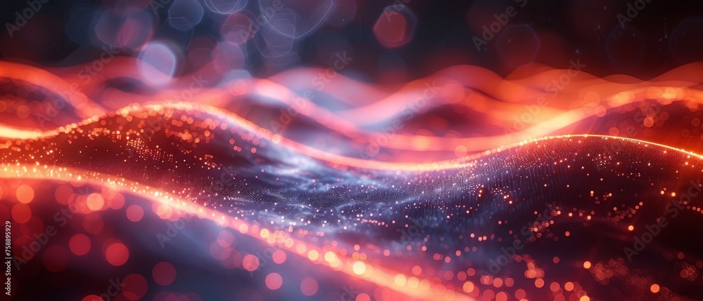 Poster 3D rendering of data technology abstract futuristic illustration. Low poly shape with connecting dots and lines on a dark background. Data visualization using big data.