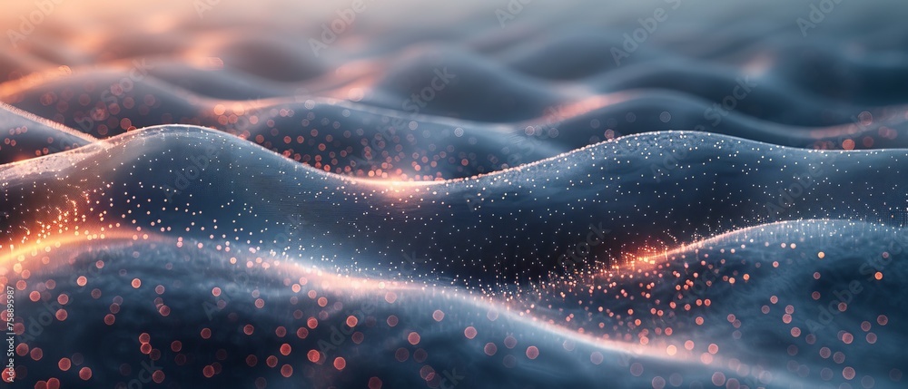 Poster An abstract background with a wave of dots and weave lines. A network of connections is visible on the surface.