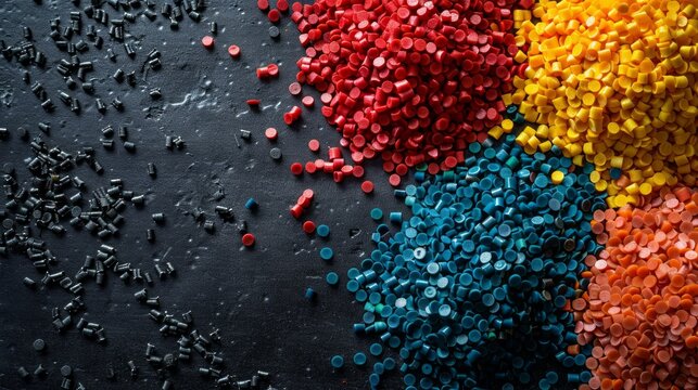 Polymeric dye. Plastic pellets. Colorant for plastics. Pigment in the granules.