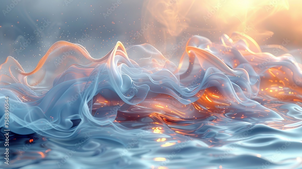 Poster infrared wind wave light effect. realistic movement of rarefied water on a humidifier. concept of po