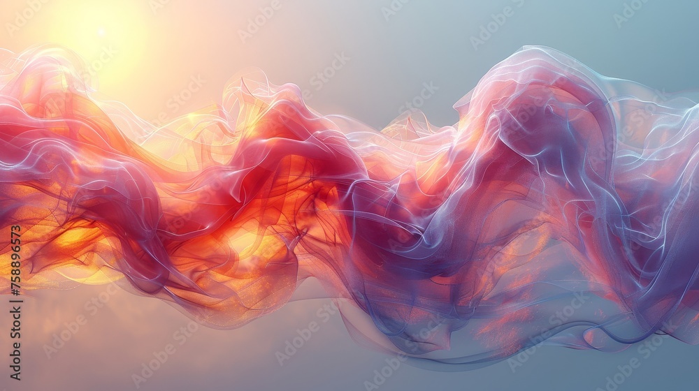 Aufkleber The concept of the power radiation of air flow. Warm air flow on a light background. Infrared wind wave light effect. Realistic movement of rarefied water from a humidifier.
