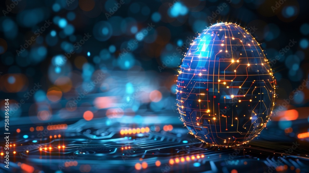Aufkleber this easter card features an abstract 3d egg with a circuit board texture. modern illustration in ad