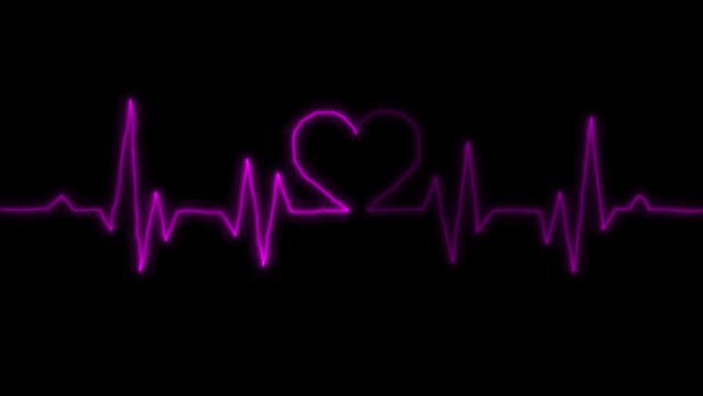 Neon line heartbeat.Seamlessly loop electrocardiogram medical screen with a graph.Heartbeat lines animation background .Health- medicine and human heart concepts. Electrocardiogram.