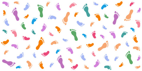 Fototapeta na wymiar Background with human children's and adults footprint.