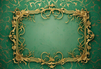 Japanese style background frame with retro green background and gold foil