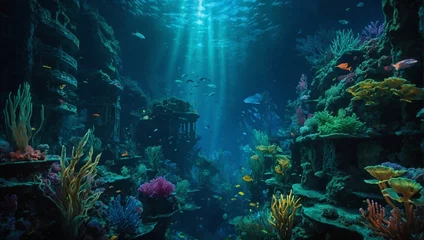 Foto auf Alu-Dibond coral reef and diver © Sohaib
