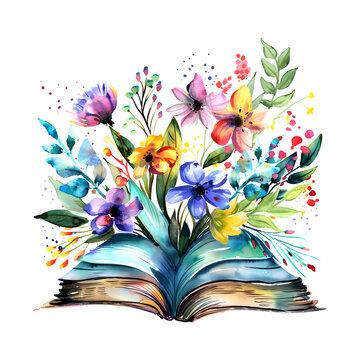 Watercolor illustration,watercolor painting of flowers,book with flowers clipart watercolor,hand-painted isolated on a white background, Watercolor Book flowers hand painted isolated,218