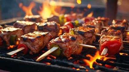 A delectable barbecue treat. Sizzling meat, grilled to perfection. 
 - obrazy, fototapety, plakaty