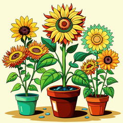Obraz premium Sunflower in pots ,Real style, white background