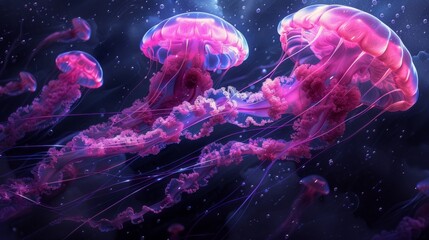 Colorful jellyfish floating in the water. Abstract wallpaper of jellyfish in the ocean