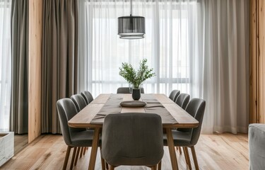 Luxury interior design of dining room with table and chairs. minimalist dining interior.