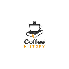 Coffee Cup and Book Cafes Library logo design vector