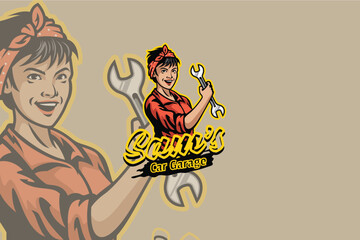 car or motorbike repair shop logo, which depicts a woman