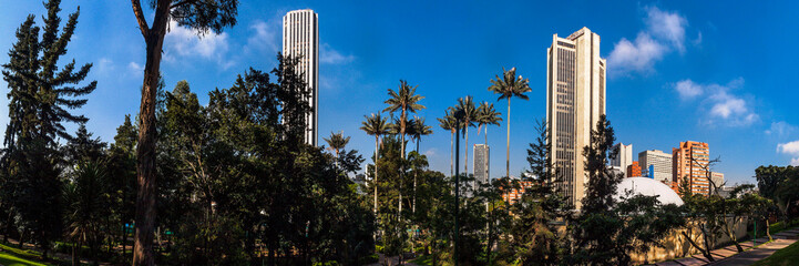 Fototapeta na wymiar Panoramic view of downtown Bogota and Independence Park