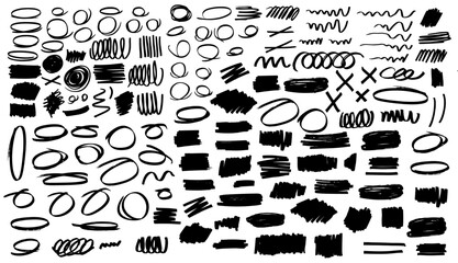 Gran set de marcas de rotulador de diversas formas. Formas caligraficas redondas, con formas redondas, onduladas rectangulares, cuadradas - 758902114