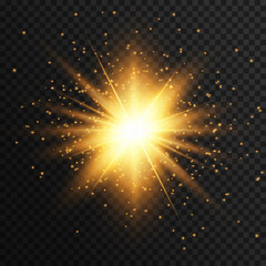 golden dust light png. Bokeh light lights effect background. Christmas glowing dust background Christmas glowing light bokeh confetti and sparkle overlay texture for your design.Transparent yellow sun - obrazy, fototapety, plakaty