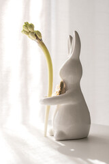 easter bunny with flowers, Easter rabbit and flowers, Easter mood, Easter decoration, white flowers