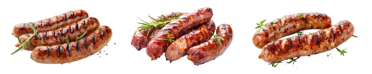 Collection of PNG. Grilled sausage isolated on a transparent background.