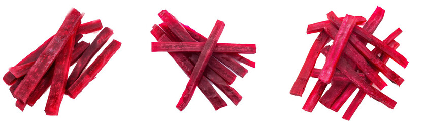 Beet stick slice for slad. Raw. Healthy food isolated on white background 