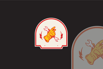 The workshop logo with a yellow glove and nut wrench depicts expertise and professionalism in vehicle repair services with precision and reliability.