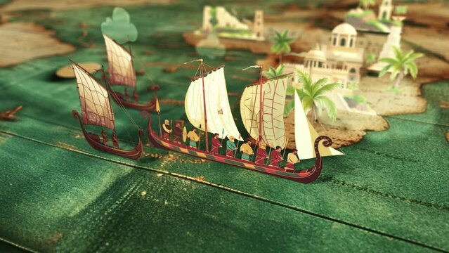 Discovering New Lands by Sea. Historical Educational Concept 2D Video Animation about Conquest and Settlement by Seafarers