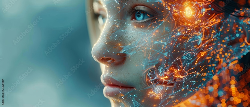 Poster Brain that communicates with the network and analyses data and robot or cyborg head. 3