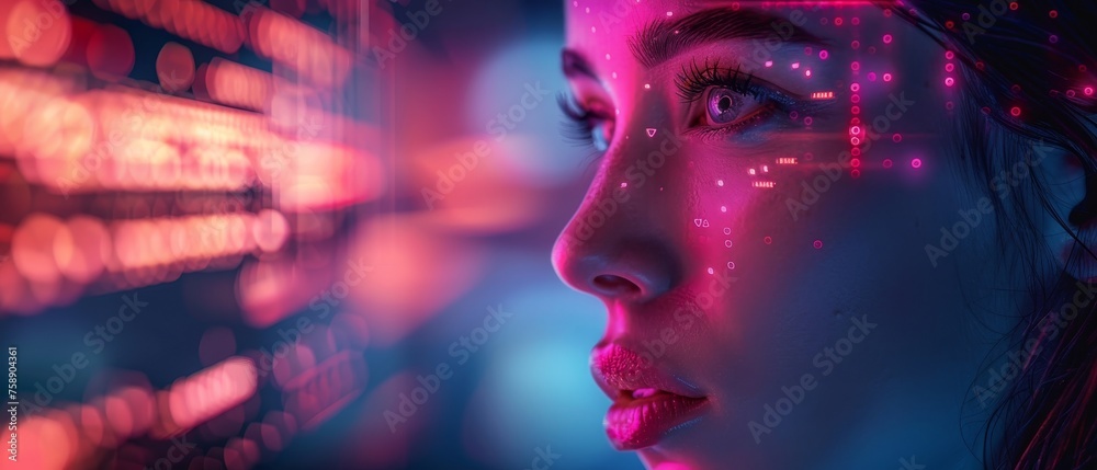 Poster A chatbot with artificial intelligence using an app is interacting with users through a phone app. The bot displays an avatar of a woman or a userpic in the chat window. The technology behind the