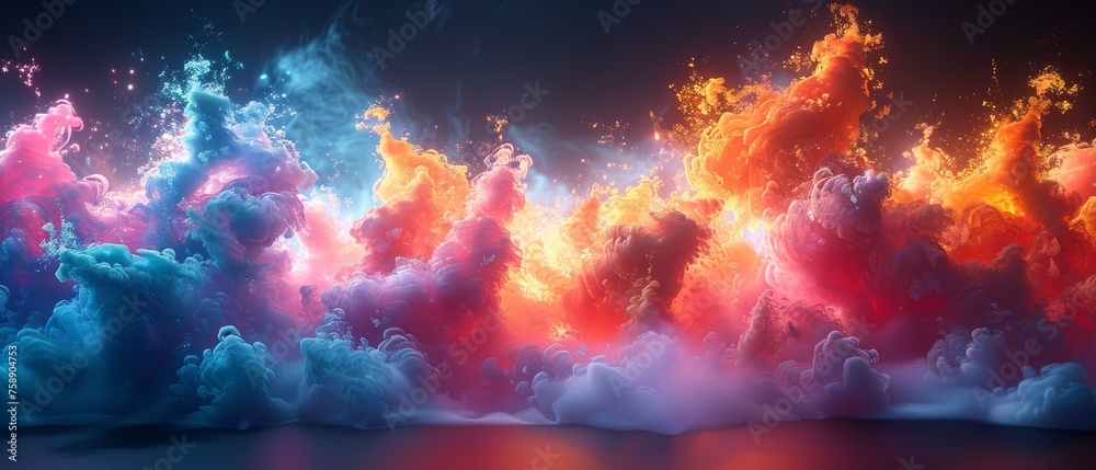 Poster An entrancing 3D rendered symphony of smoke effect shapes emerging from the depths of a black background
