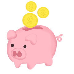 Piggy Bank with Coins for Saving Money Icon Clipart Cartoon
