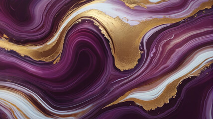 Liquid marble in purple and gold colors as a background. Generative AI.

 - obrazy, fototapety, plakaty