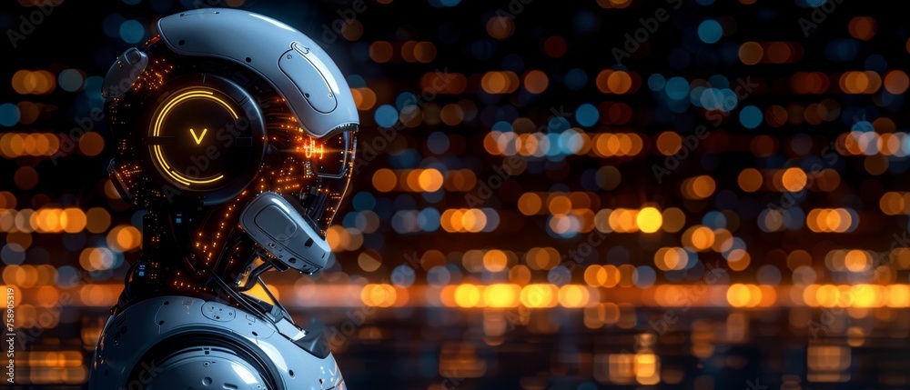 Aufkleber Using technology smart robot AI to help and support the work of chatbots, chat artificial intelligence, generating images, writing code and data analysis.
