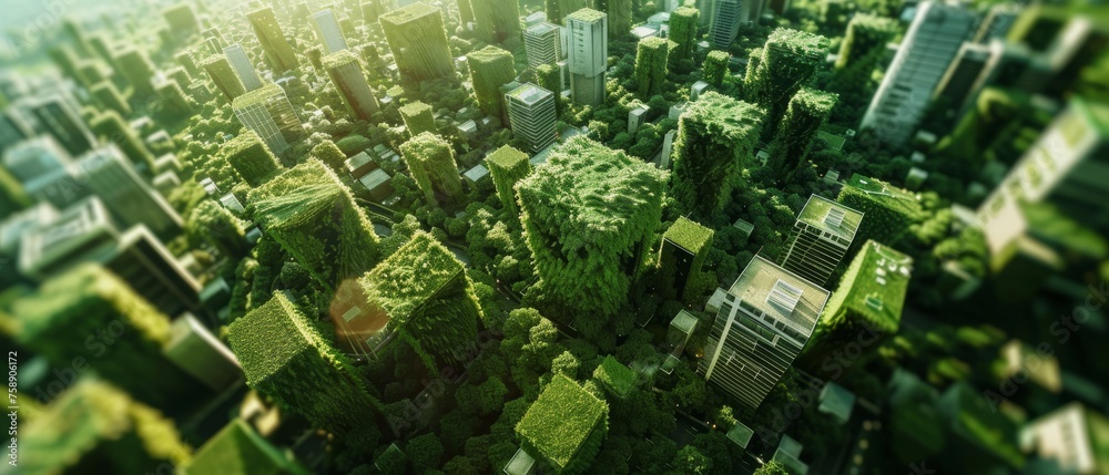 Poster An image of a green planet earth covered with a grassy skyline. Powered by a renewable source of electricity, the image combines an environmentally friendly technology approach with a sustainable