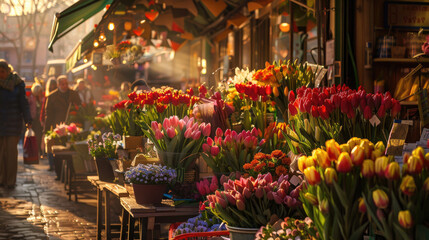 Fototapeta na wymiar Flower Market Morning