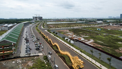 Aerial view of typical modern residential area in PIK - Pantai Indah Kapuk, Jakarta.
