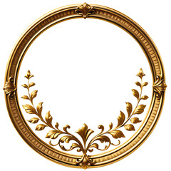 oval frame with golden ornament on Wide transparent background,   Round Vintage Photo Frame 3d Illustration 
