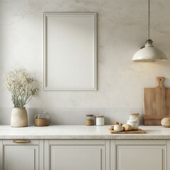 Fototapeta na wymiar Photo frame neck up design. Modern style apartment. Home kitchen interior