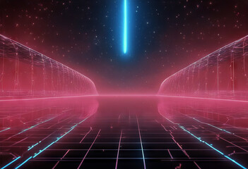 Synthwave net and stars Retro Background 3d render stock videoBackgrounds 1980-1989 Vaporwave Retro Style Neon Lighting