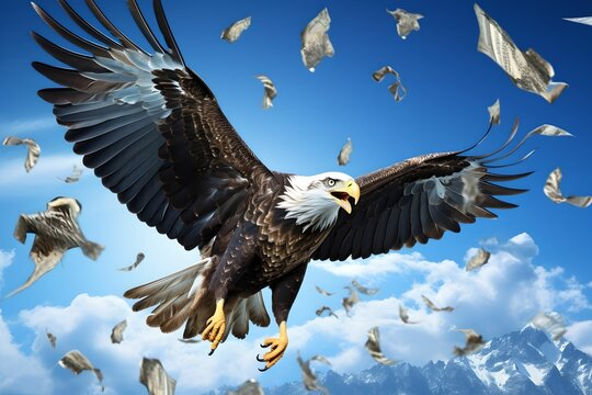Soaring Eagle of Financial Independence, impactful, image, clear blue sky, financial success