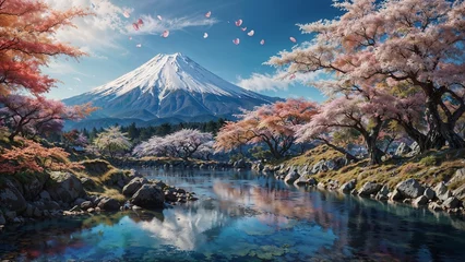 Foto op Canvas japanese landscape blossom flowers. petals flying © LoveLy