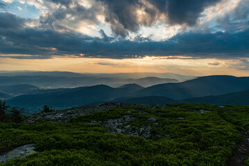 View from Bridlicna hora hill in Jeseniky mountains in Czech republic