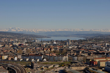 Fototapeta na wymiar Panoramic view of Zürich-City from Switzerlands second highest skyscraper