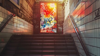 Vibrant Subway Art Installation Illuminated by Golden Hour Light
