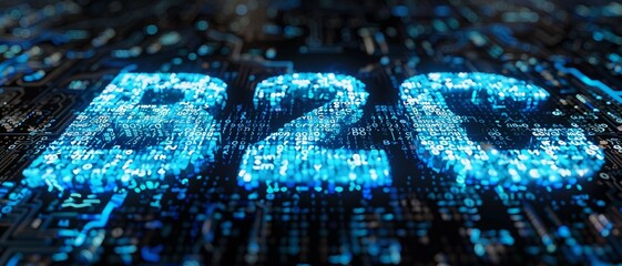 Digital blue matrix binary code forms the acronym B2C , symbolizing the concept Business to Consumer.
