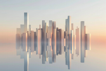 3d render of skyline isolated with reflection on floor 