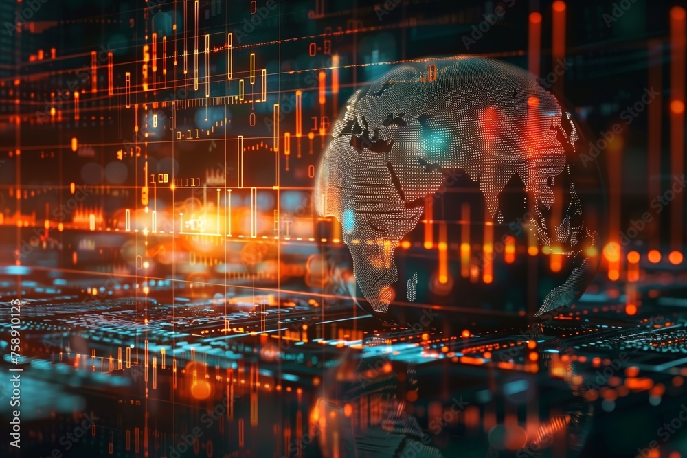 Poster digital financial analytics on global scale. digital composite of a futuristic global financial anal