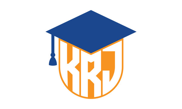 KRJ initial letter academic logo design vector template. school college logo, university logo, graduation cap logo, institute logo, educational logo, library logo, teaching logo, book shop, varsity