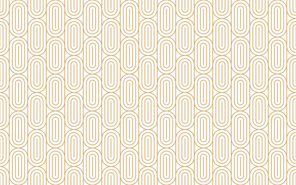 Seamless gold oval pattern with striped line, art deco repeat tile vector illustration.