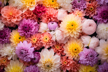 Colorful Floral Diversity: A Fresh and Vibrant Collection of Blooming Flowers at a Local Market - obrazy, fototapety, plakaty